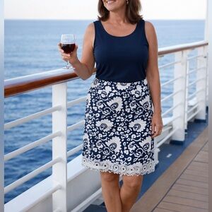 Talbots Navy & White Floral Mini Skirt Resort Cruise Vacation Spring Summer 16P